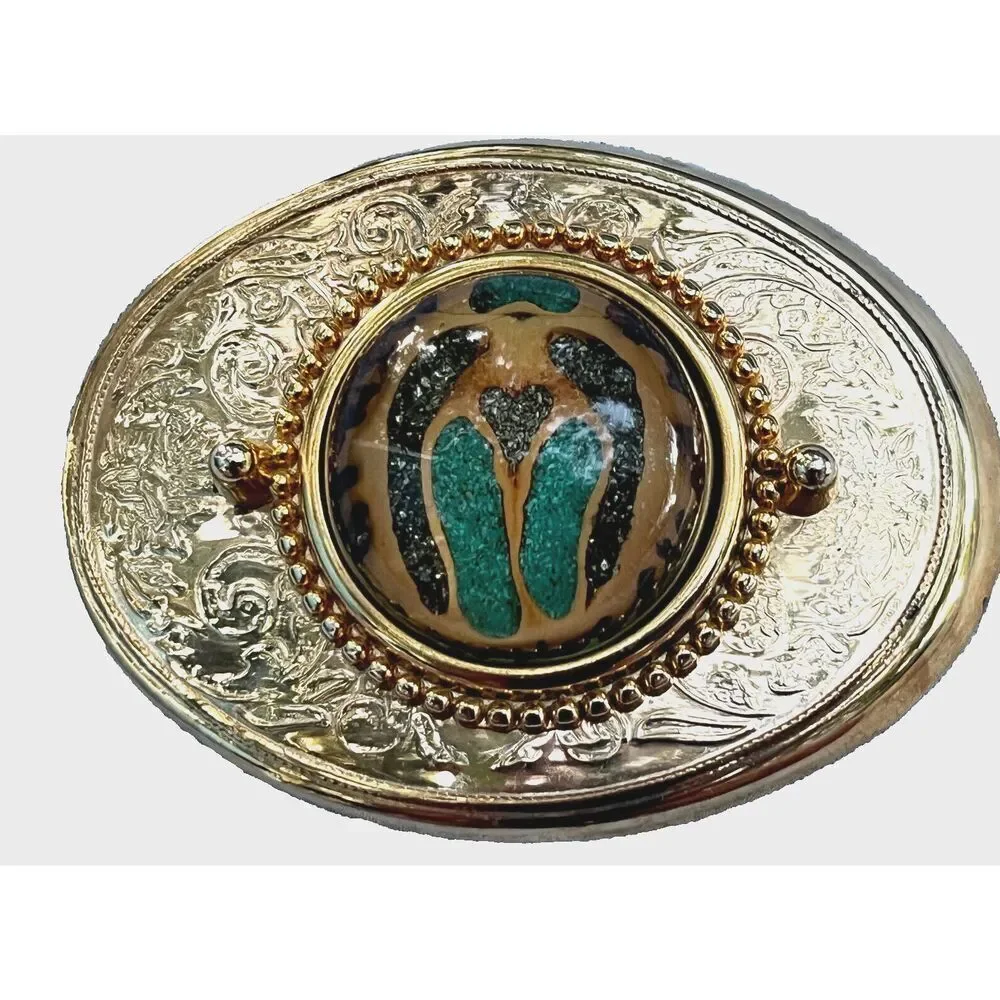 Turquoise and Resin Western Belt Buckle with Cabochon 3.5in across 2.5in tall